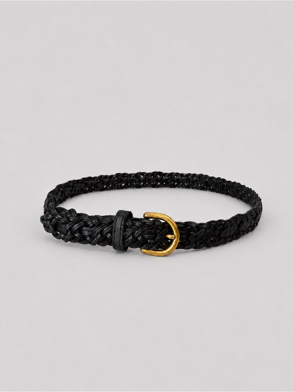 Capezio Black Braided Leather Belt M/L Gold Tone Buckle Vintage Italian Made